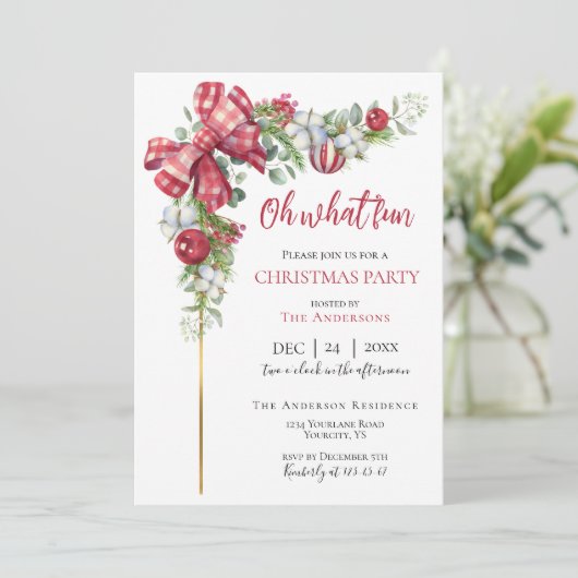 Kerstuitnodiging rode boog Mistletoe Kaart (Staand voorkant)