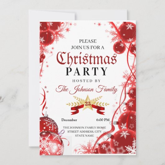 kerstuitnodiging | rode ornamenten uitnodiging (Voorkant)