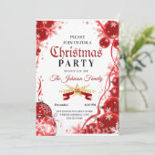 kerstuitnodiging | rode ornamenten uitnodiging (Staand voorkant)