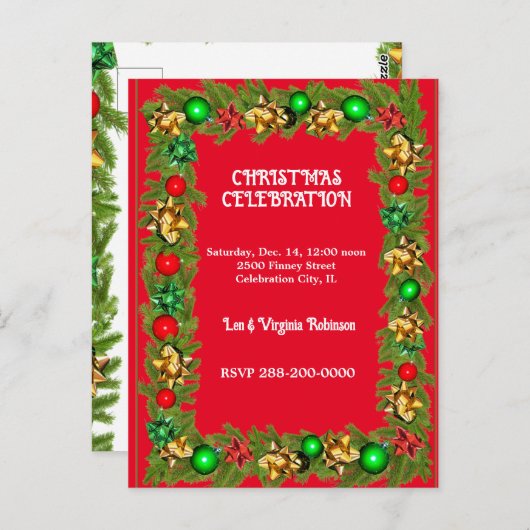 Kerstuitnodiging sjabloon briefkaart (Voorkant / Achterkant)