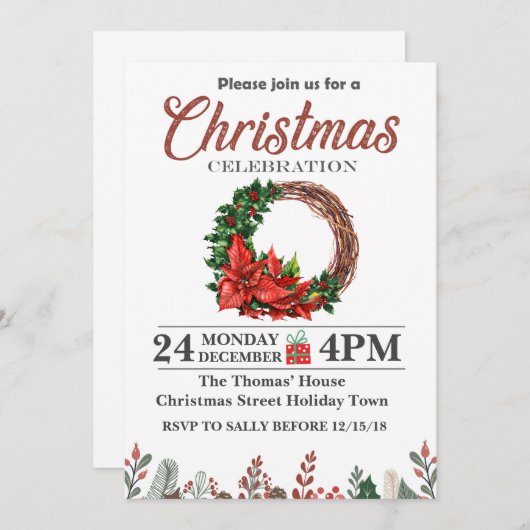 Kerstuitnodiging - Uitnodiging voor kerstfeestdage (Voorkant / Achterkant)