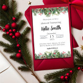 Kerstuitnodiging voor een bruidsdouche met dennen  kaart