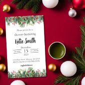 Kerstuitnodiging voor een bruidsdouche met dennen  kaart