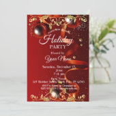kerstuitnodiging voor het Rode en Gold Ornament Kaart (Staand voorkant)