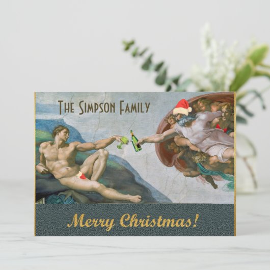 kerstuitnodiging voor Michelangelo Funny Kaart (Staand voorkant)