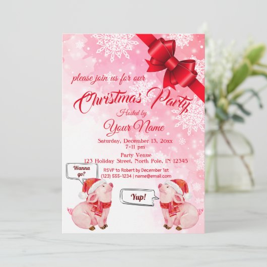 kerstuitnodiging voor Piggy Kaart (Staand voorkant)