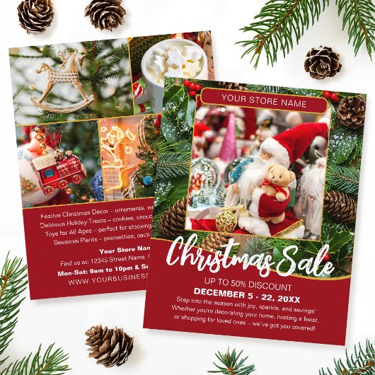 Kerstuitverkoop Winkel Feestelijke Dieprode Zakeli Flyer