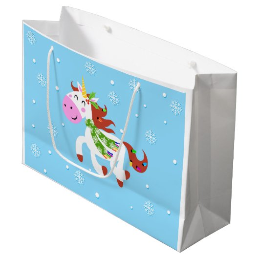 KerstUnicorn-Cartoon Groot Cadeauzakje (Voorkant Gekanteld)