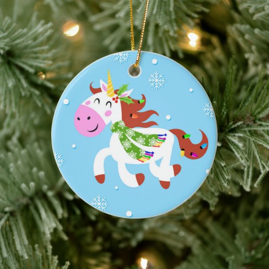 KerstUnicorn-Cartoon Keramisch Ornament (Boom)