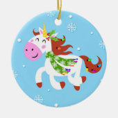 KerstUnicorn-Cartoon Keramisch Ornament (Voorkant)