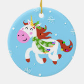 KerstUnicorn-Cartoon Keramisch Ornament (Achterkant)