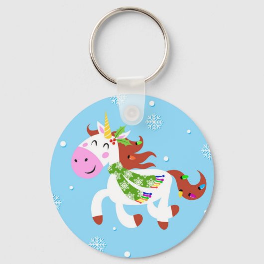 KerstUnicorn-Cartoon Sleutelhanger (Voorkant)