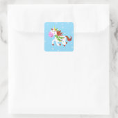 KerstUnicorn-Cartoon Vierkante Sticker (Tas)