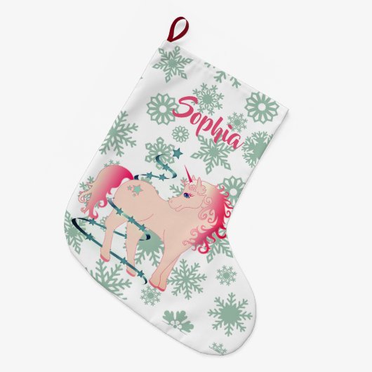 KerstUnicorn Cute Grote Kerstsok (Voorkant (Hangend))