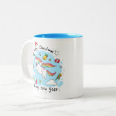 KerstUnicorn Doodle Blue Tweekleurige Koffiemok (Voorkant links)