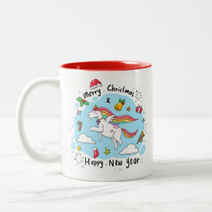 KerstUnicorn Doodle Red Tweekleurige Koffiemok