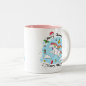 KerstUnicorn Doodle Roze Tweekleurige Koffiemok (Voorkant rechts)