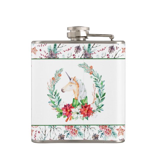 KerstUnicorn en prettige kersttypografie Heupfles (Achterkant)