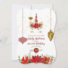 KerstUnicorn Face Birthday Red Gold Fun Kaart