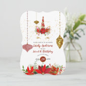 KerstUnicorn Face Birthday Red Gold Fun Kaart (Staand voorkant)