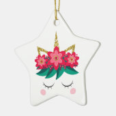 KerstUnicorn Face Flowers, speciaal gepersonalisee Keramisch Ornament (Links)