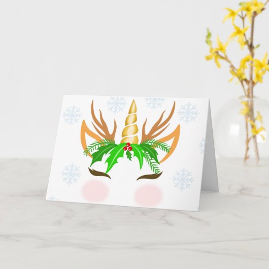 KerstUnicorn Face Kaart (Gele Bloem)