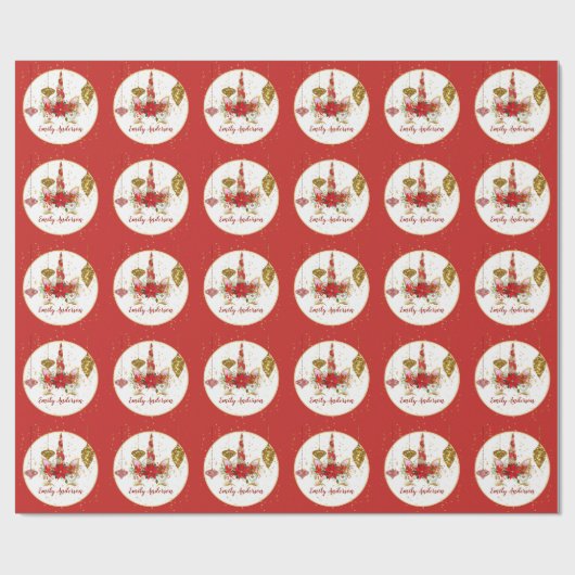 KerstUnicorn Face, speciaal rood goud Cadeaupapier (Vlak)