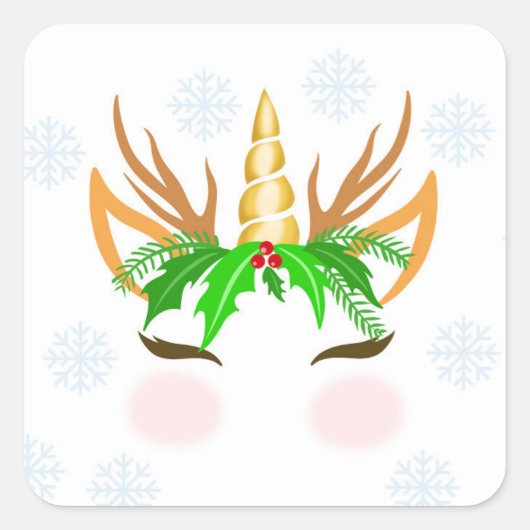 KerstUnicorn Face Vierkante Sticker (Voorkant)