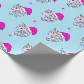 KerstUnicorn in Santa Hat Light Blue Cadeaupapier (Hoek)