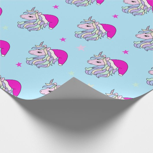 KerstUnicorn in Santa Hat Light Blue Cadeaupapier (Hoek)