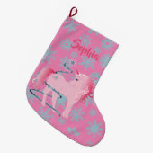 KerstUnicorn Pink Cute Grote Kerstsok (Voorkant (Hangend))