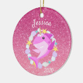 KerstUnicorn roze haai Glitter Aangepast Keramisch Ornament (Links)