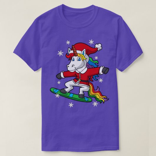 KerstUnicorn Santa Snowboarding T-shirt (Design voorkant)