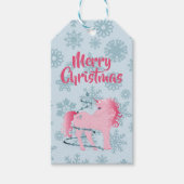 Kerstunicorn Snowflake Cute Blue Roze Cadeaulabel (Voorkant)