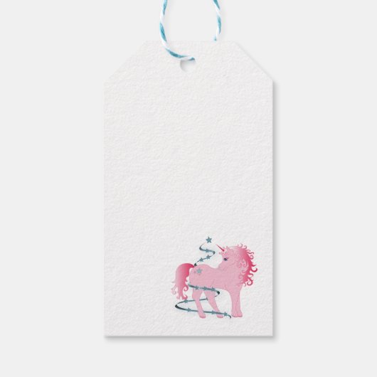 Kerstunicorn Snowflake Cute Blue Roze Cadeaulabel (Achterkant)