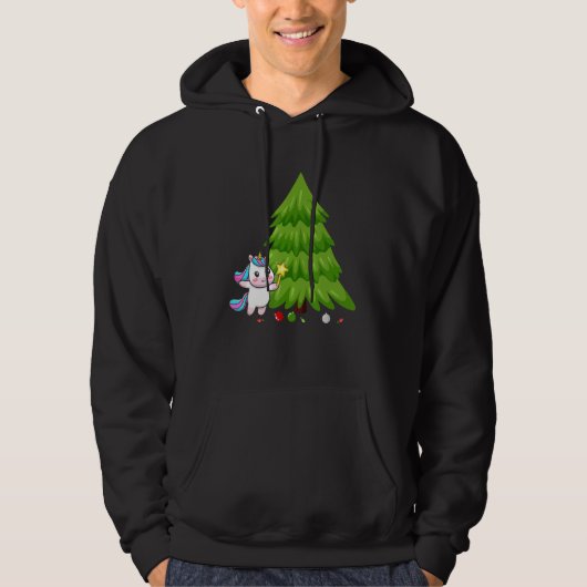 Kerstunicorn Tree Pet Animal Cute Hoodie (Voorkant)