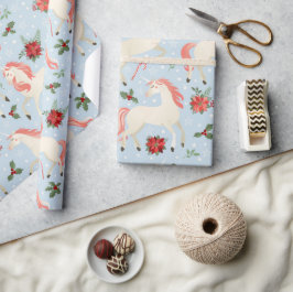 KerstUnicorns Cute Modern Girly Floral Cadeaupapier