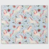 KerstUnicorns Cute Modern Girly Floral Cadeaupapier (Vlak)