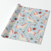 KerstUnicorns Cute Modern Girly Floral Cadeaupapier (Uitgerold)