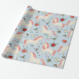 KerstUnicorns Cute Modern Girly Floral Cadeaupapier