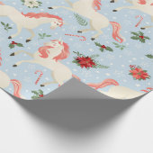 KerstUnicorns Cute Modern Girly Floral Cadeaupapier (Hoek)
