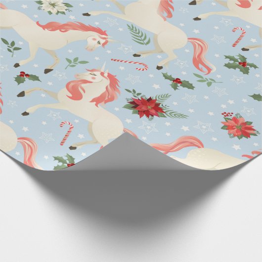 KerstUnicorns Cute Modern Girly Floral Cadeaupapier (Hoek)