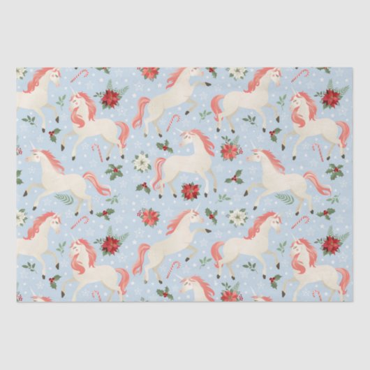 KerstUnicorns Cute Modern Girly Floral Tissuepapier (Voorkant)