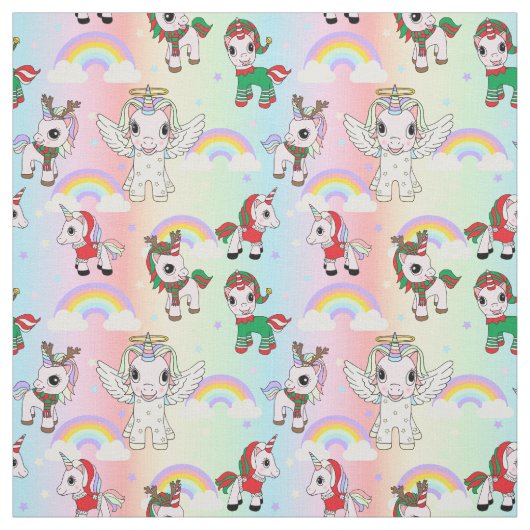 KerstUnicorns en Rainbows Cute Kinder Pattern Stof (Swatch)
