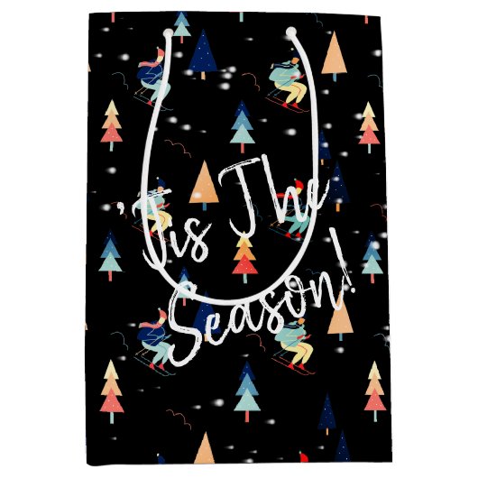 kerstvaardigheid in sneeuwvlokken op zwart gemidde medium cadeauzakje (Voorkant)