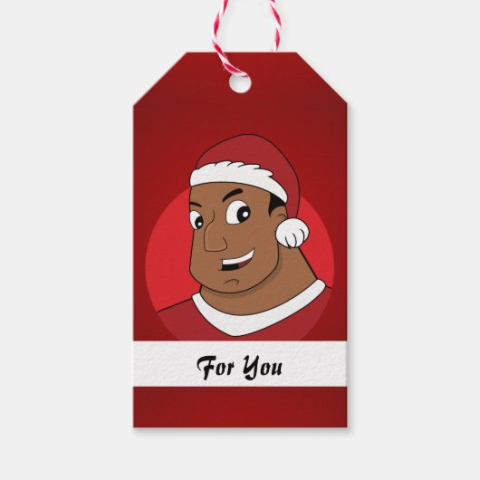 Kerstvader/jonge man cartoon cadeaulabel (Voorkant)