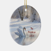 Kerstvakantie Aangepaste datum Naam Swan Keramisch Ornament (Rechts)
