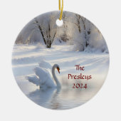 Kerstvakantie Aangepaste datum Naam Swan Keramisch Ornament (Voorkant)