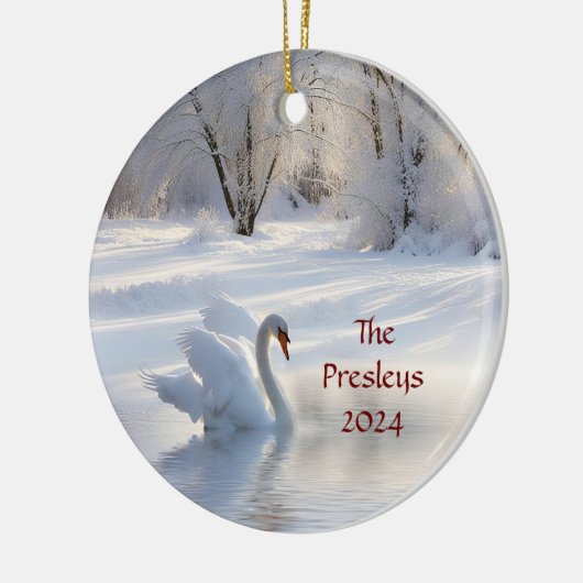 Kerstvakantie Aangepaste datum Naam Swan Keramisch Ornament (Links)