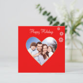 Kerstvakantie aangepaste gezinsfoto op rood (Staand voorkant)
